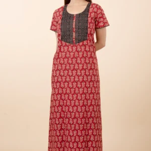 Paisley Line Printed Cotton Nighty - Black